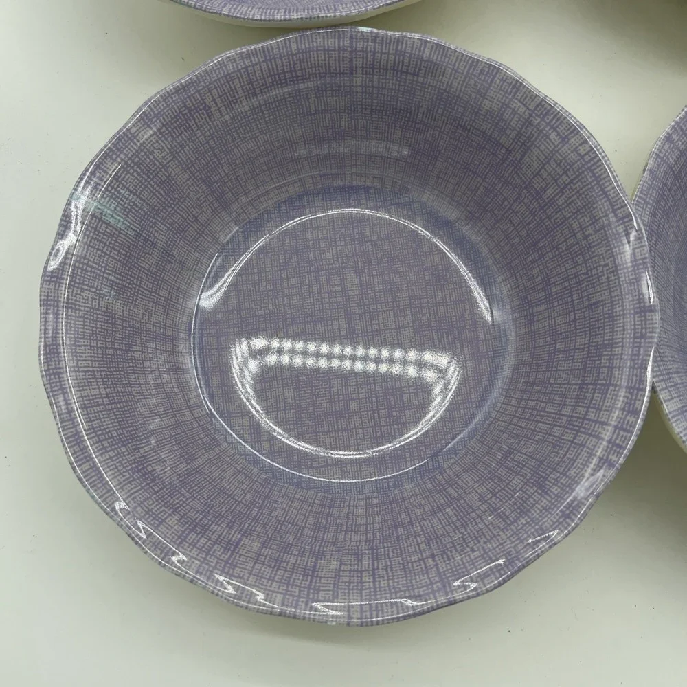 Target Home Melamine Bowls Purple White Plaid~Beige Bottom~ Set Of‎ 5~EUC